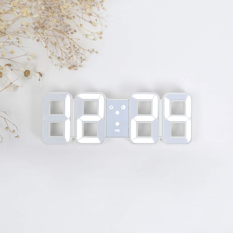 mooas 3D Pure Mini White LED Clock, Multi-Function LED Clock (Calendar, Alarm, Temperature) (8.5" White Table Alarm Clock) - Image 3